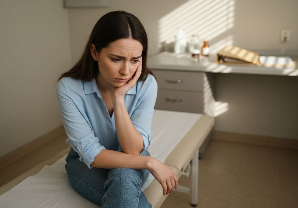 Woman consulting for skin sensitivity in clinic