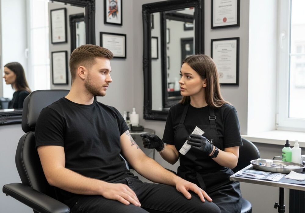 aplikácia anestetického krému tetovanie štúdio